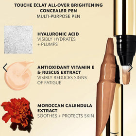 Yves Saint Laurent Touche Eclat swatch on skin shows light peach shade for natural luminosity.