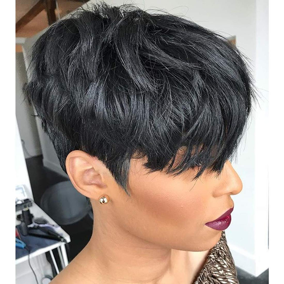 Yviann pixie-cut wig with bangs—front view showing versatile daily style.