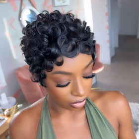 Yviann Pixie Cut Wig 1B side view highlighting natural movement for versatile styling.