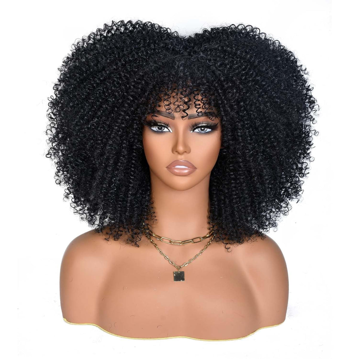 YWAYS HAIR Afro Curly Wig with Bangs side view highlights length for versatile looks.