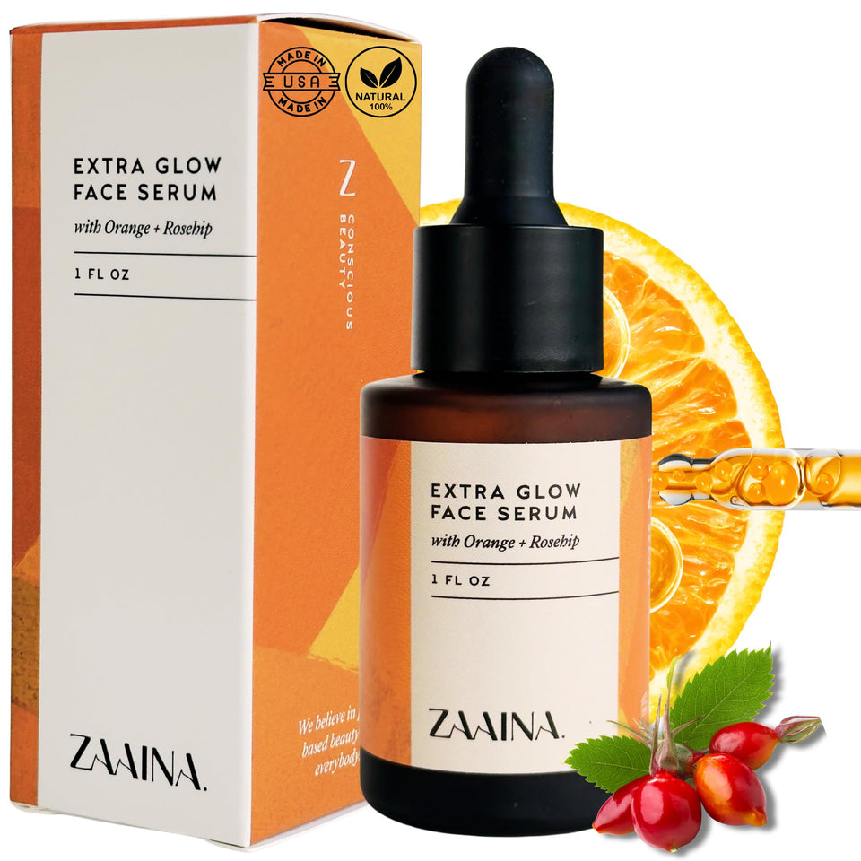 ZAAINA Extra Glow Face Oil bottle offers lightweight hydration for a radiant complexion.