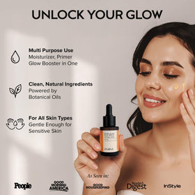 ZAAINA Extra Glow Face Oil dropper demonstrates quick absorption for makeup-ready skin.