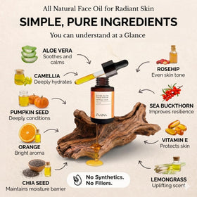ZAAINA Extra Glow Face Oil ingredients highlight plant oils for clean beauty.