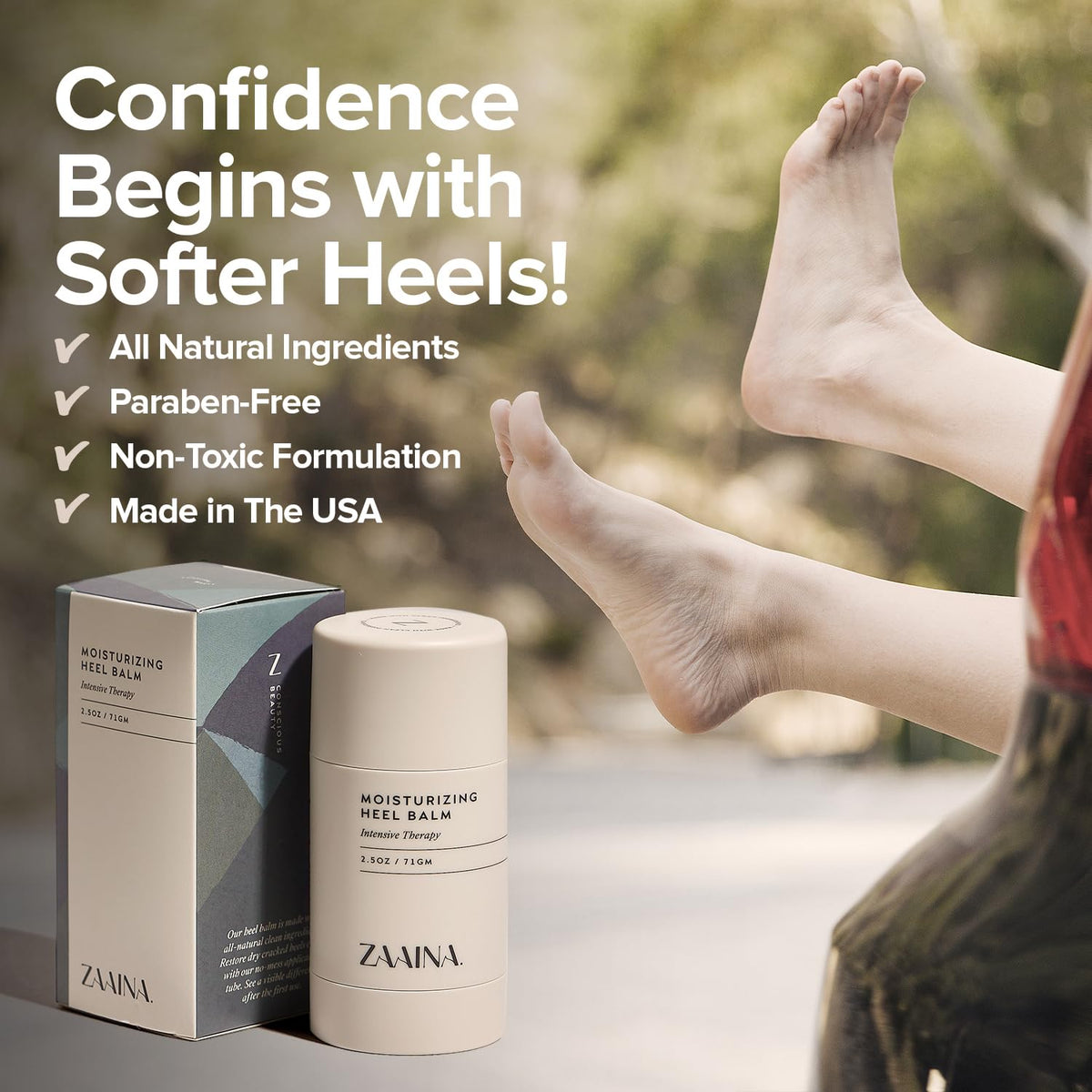 ZAAINA Handmade clean ingredients label highlighting paraben- and preservative-free formula.