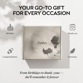 Gift-ready packaging of the ZAAINA spa set for gifting