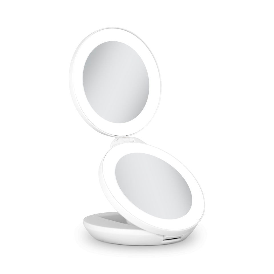 Zadro compact travel makeup mirror with LED lights for on-the-go touch-ups.