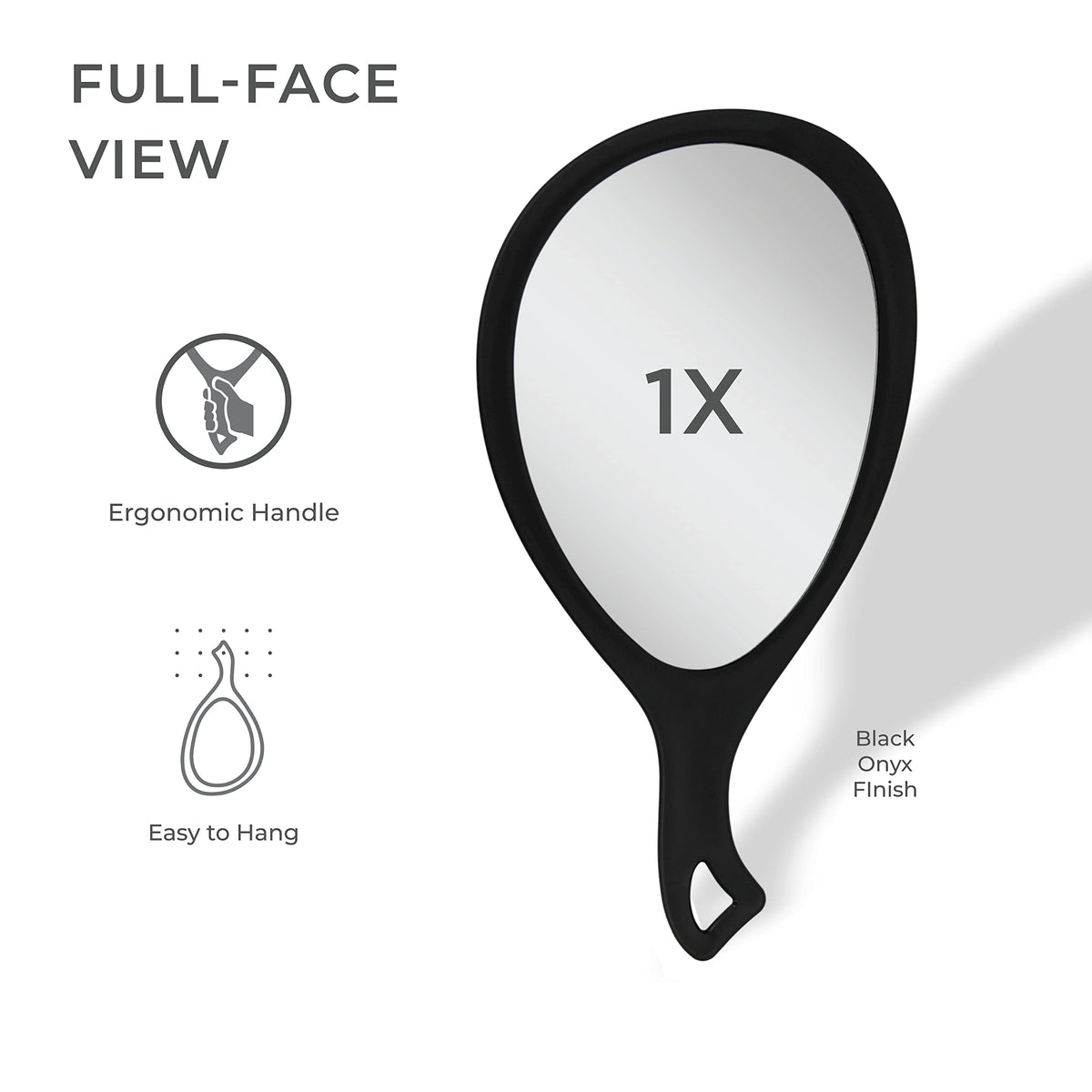 Zadro ergonomic curved-handle mirror provides comfortable grip during routines.