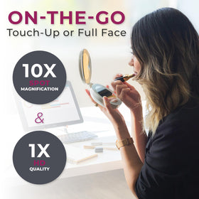 Zadro LED-lit travel mirror brightens the facial area for makeup tasks.
