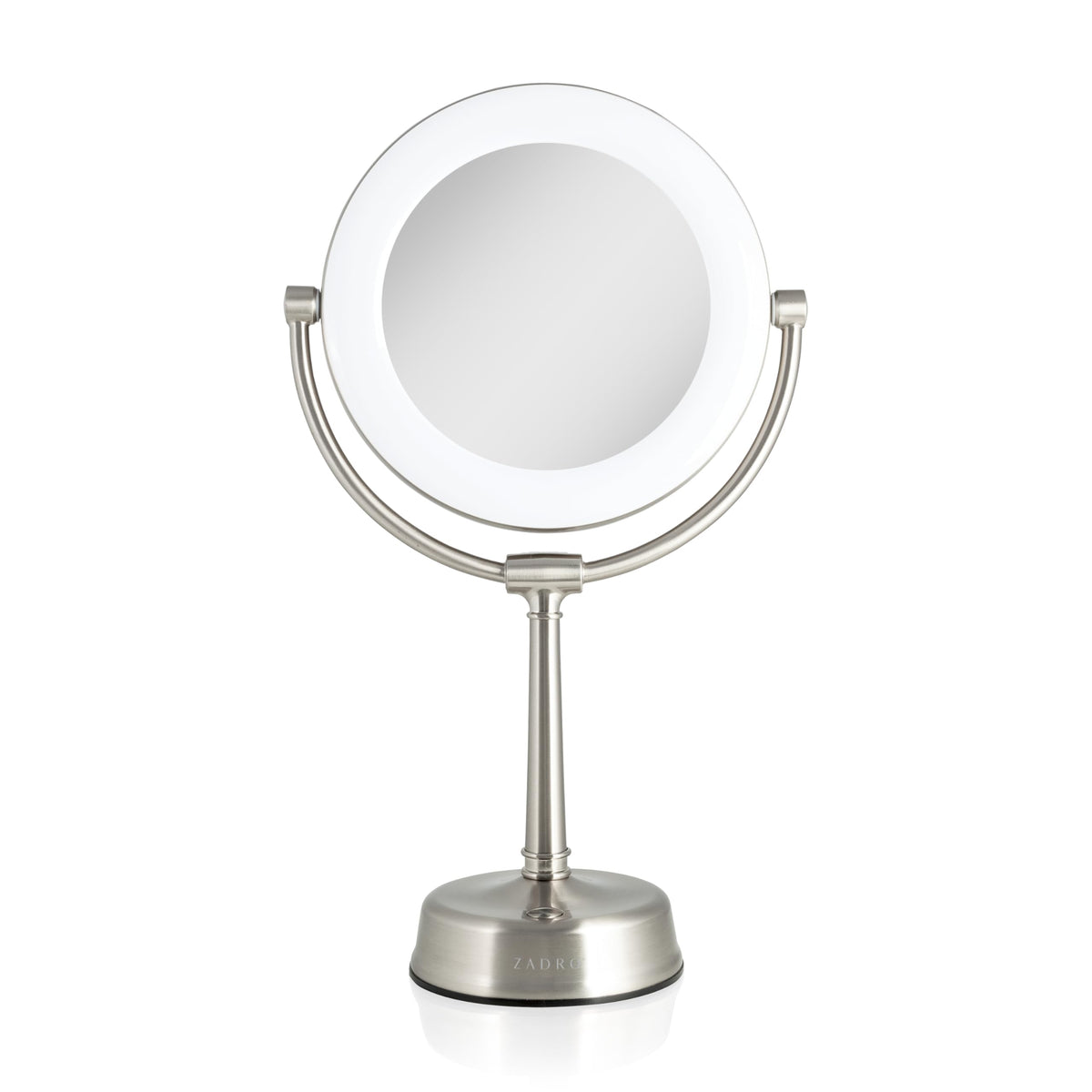 Zadro Lexington makeup mirror front view with 10x/1x magnification for precise makeup application.