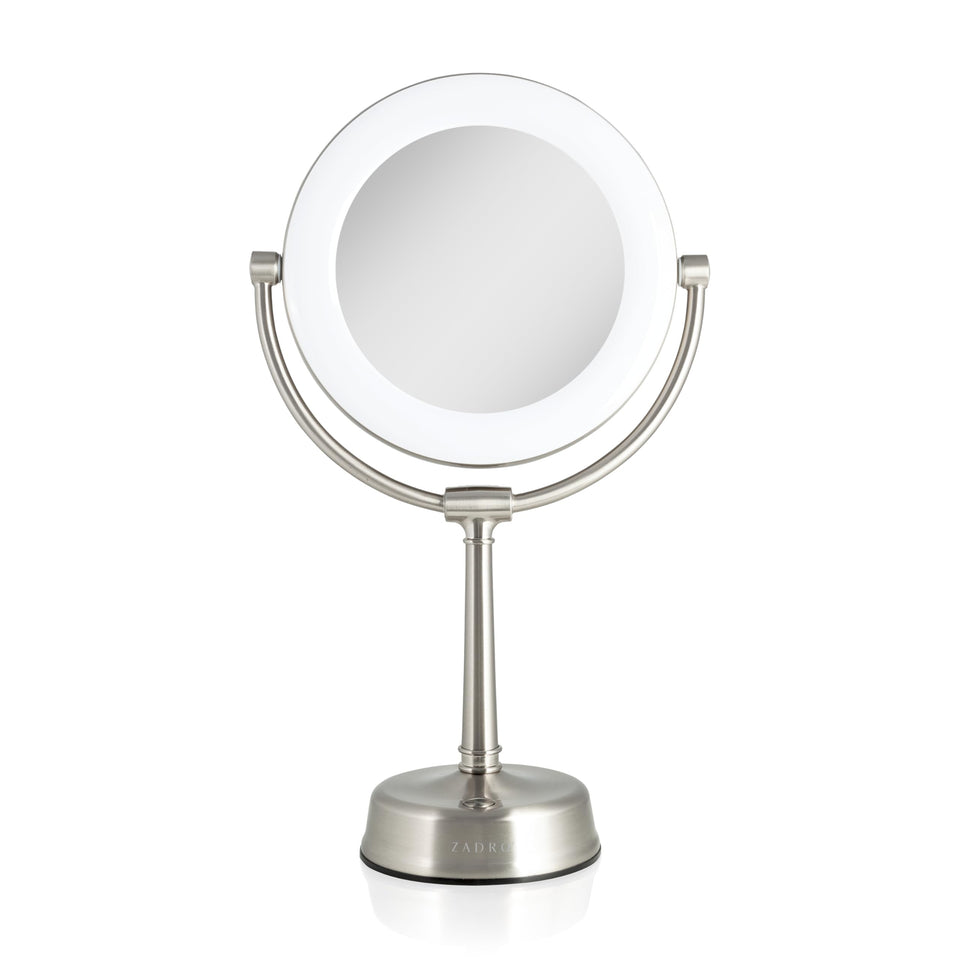 Zadro Lexington makeup mirror front view with 10x/1x magnification for precise makeup application.