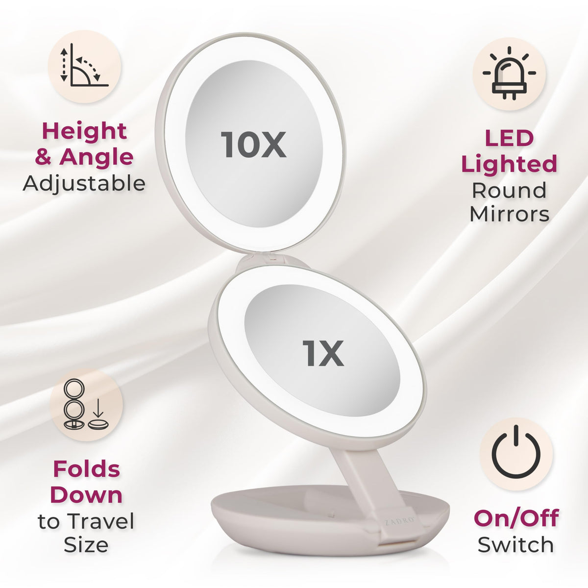 Zadro white travel makeup mirror complements any decor.