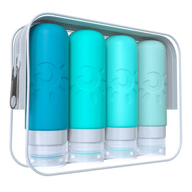 Zafit travel bottles front view showing compact silicone design for easy packing.
