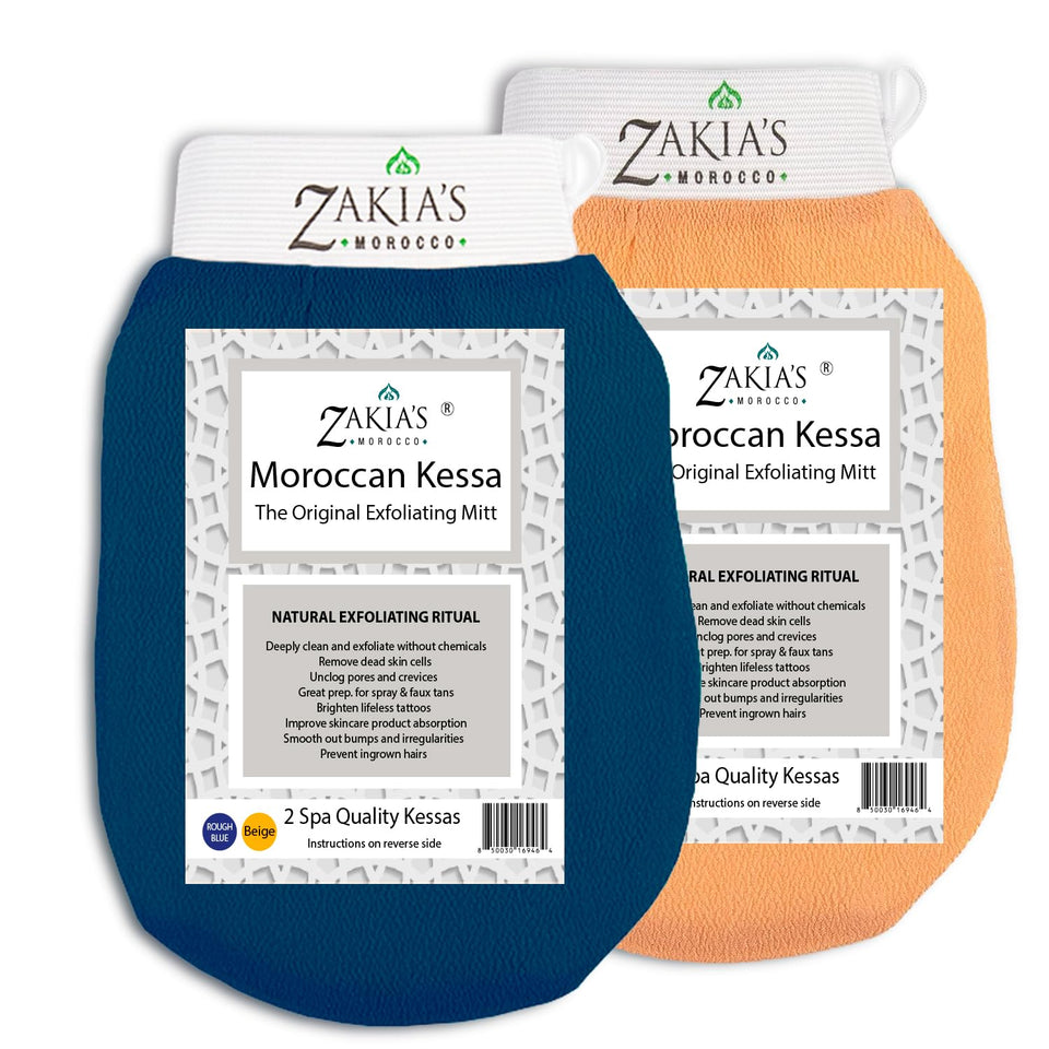 Zakia's Morocco Korean Exfoliating Glove value pack rough texture close-up demonstrates dead skin removal