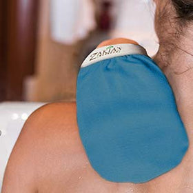 Zakia's Morocco Original Kessa Glove Teal exfoliating session with soap for smoother skin.