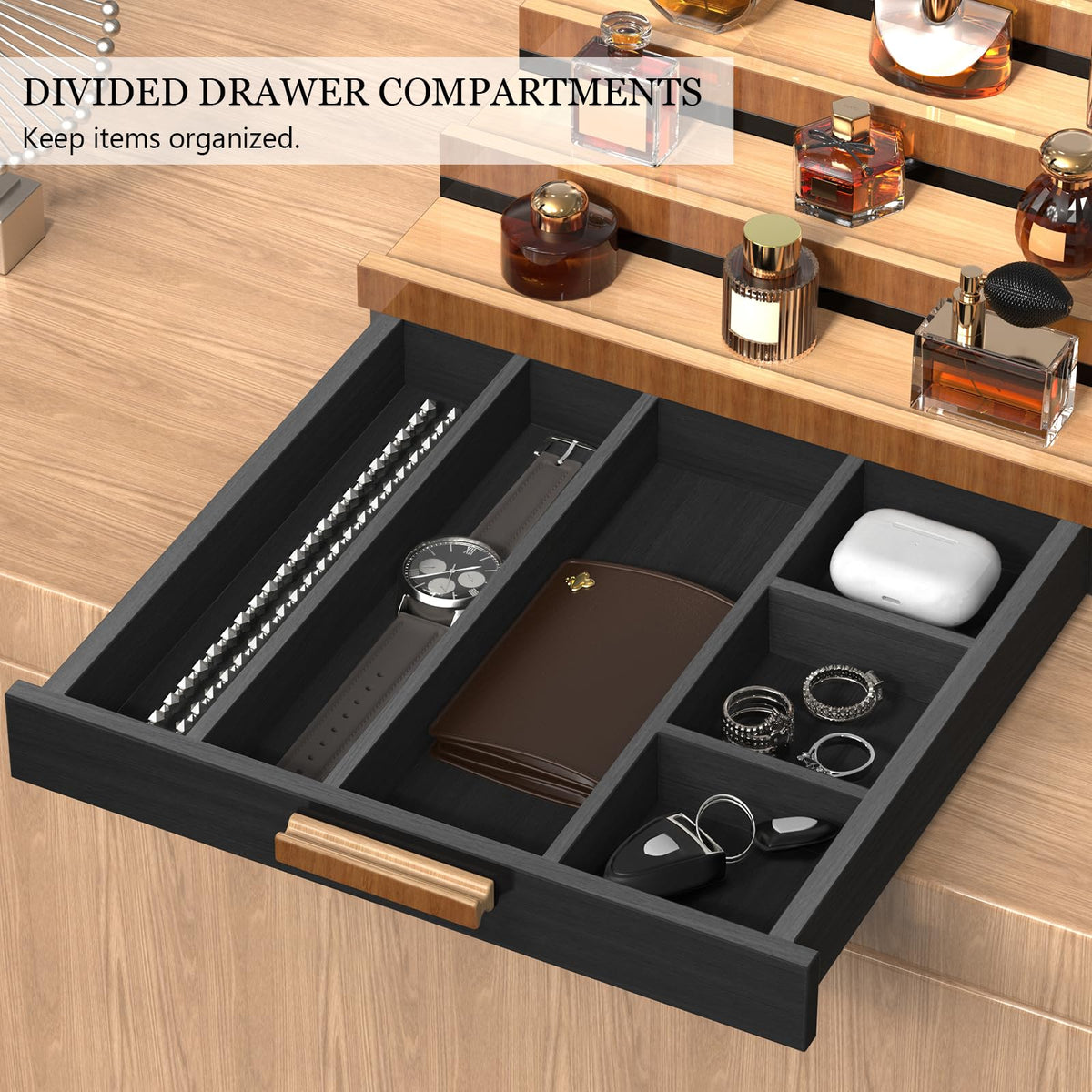 Zaldia cologne organizer with hidden compartments for valuables.