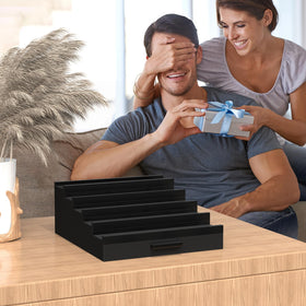 Zaldia wooden Cologne Organizer black style alongside natural wood option