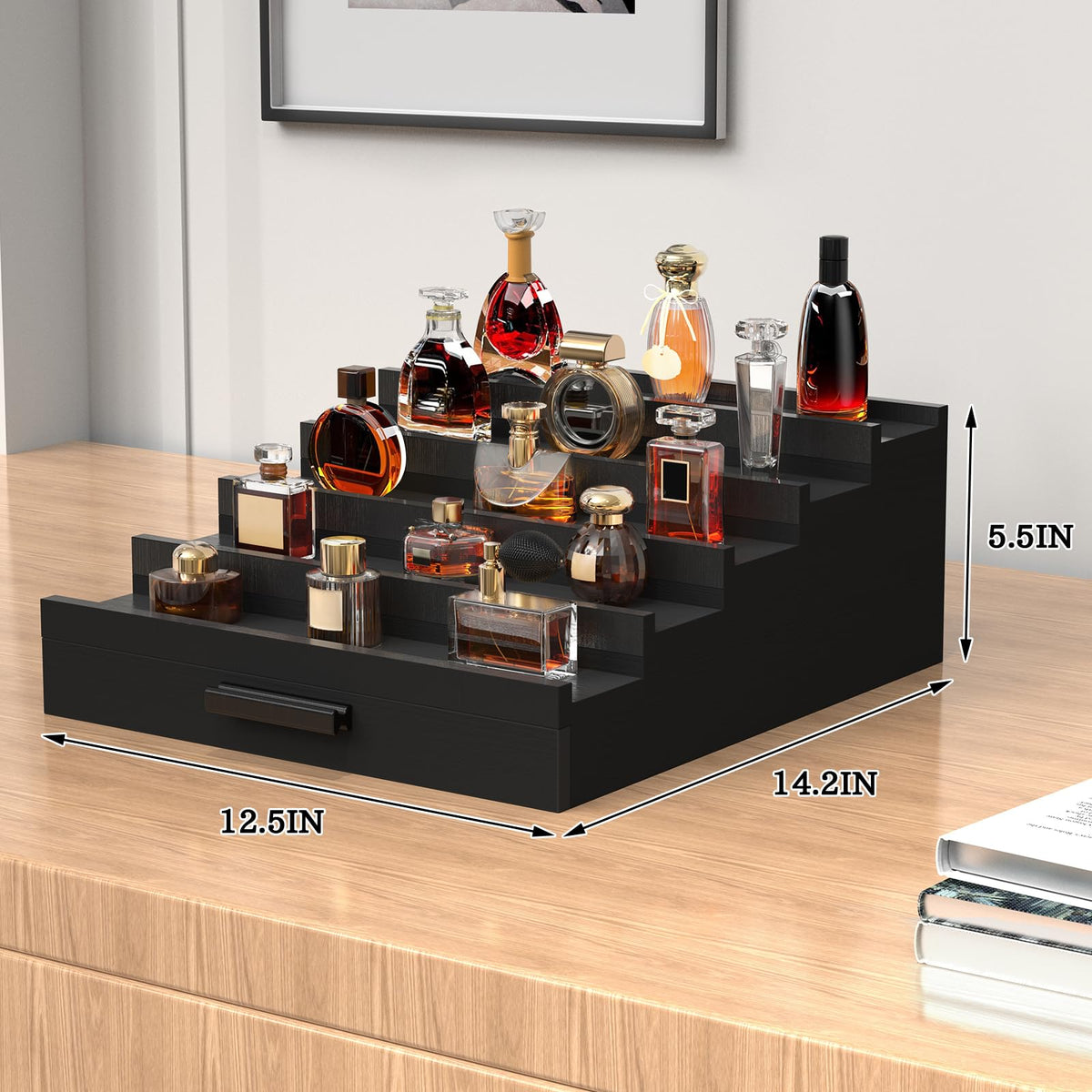 Zaldia wooden Cologne Organizer hidden compartments illustrating secure storage