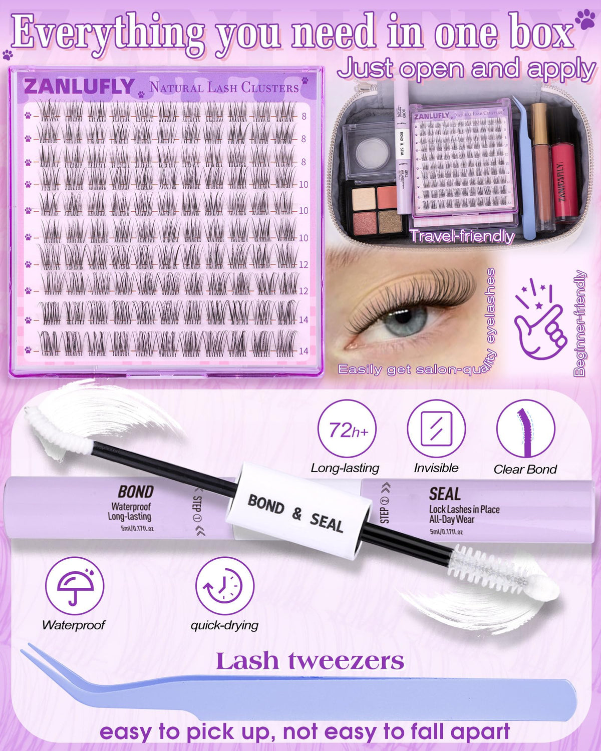 Zanlufly 10mm cluster lashes for subtle everyday enhancement