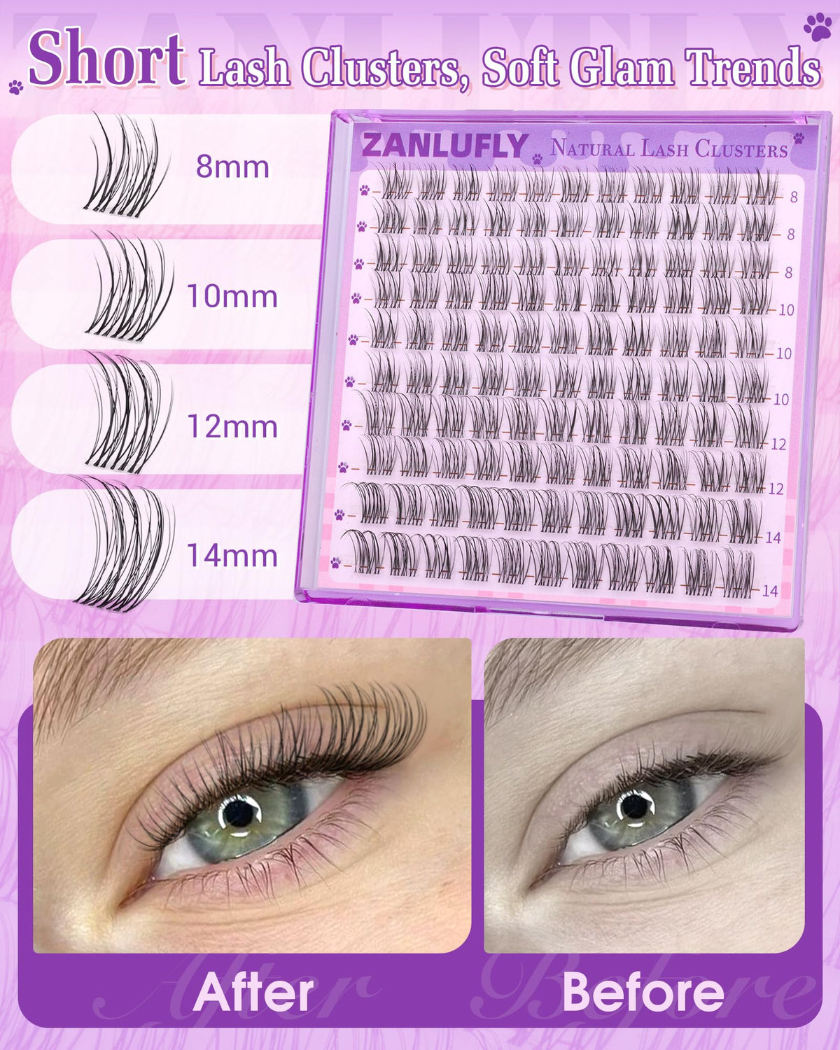 Zanlufly 12mm cluster lashes for fuller yet natural definition