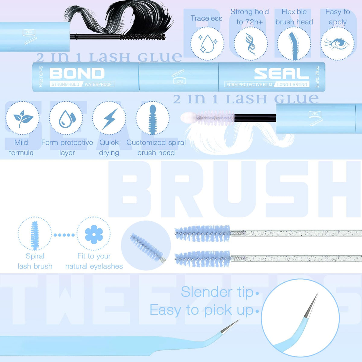 ZANLUFLY lash brush and tweezers for clean placement