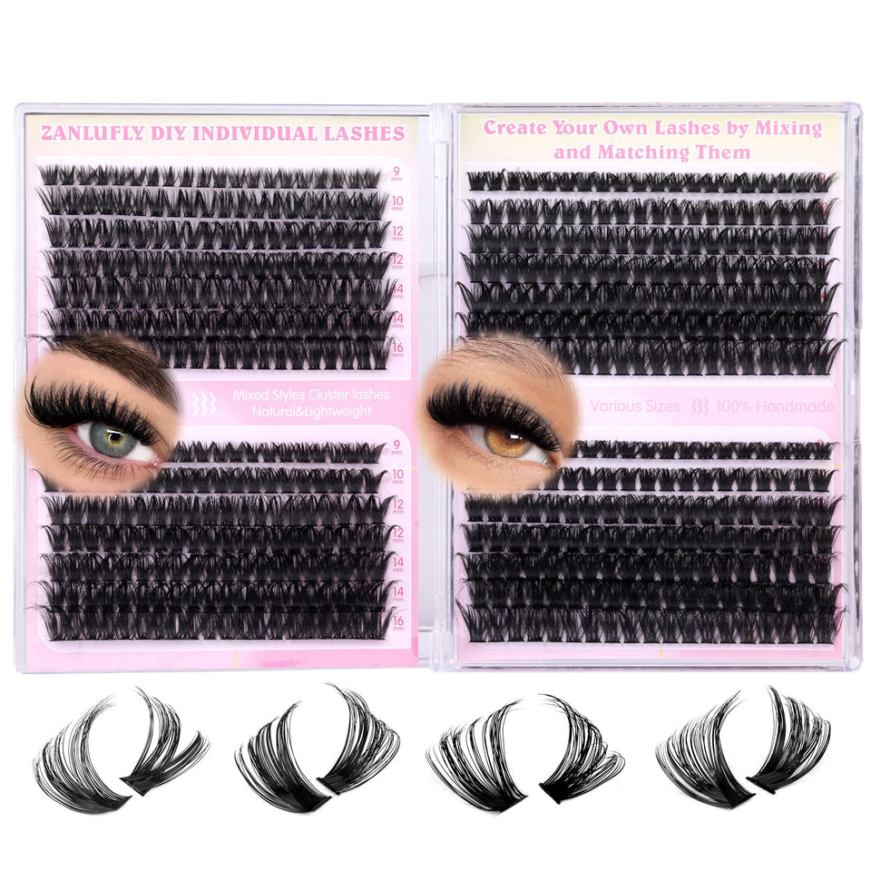 Zanlufly lash clusters 60D-100D bulk package for versatile DIY looks