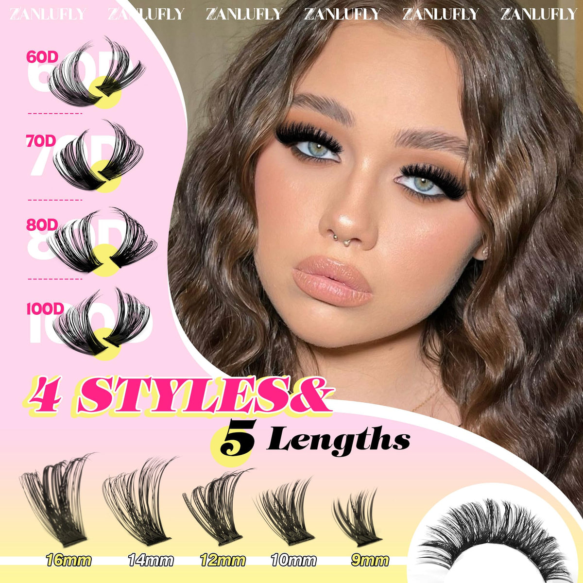 Zanlufly lash clusters 9-16mm lengths enable natural to dramatic volume