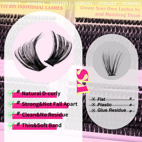 Zanlufly lash clusters handmade stems with ultra-fine fibers for light comfort