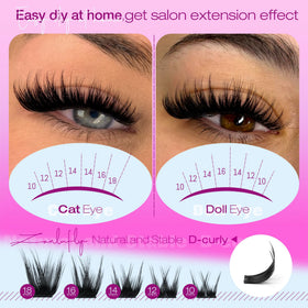 Zanlufly Lash Clusters Kit with d‑curl lashes for lift and flutter.