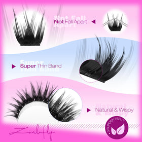 Zanlufly Lash Clusters Kit showing 10–18mm length variation for volume.