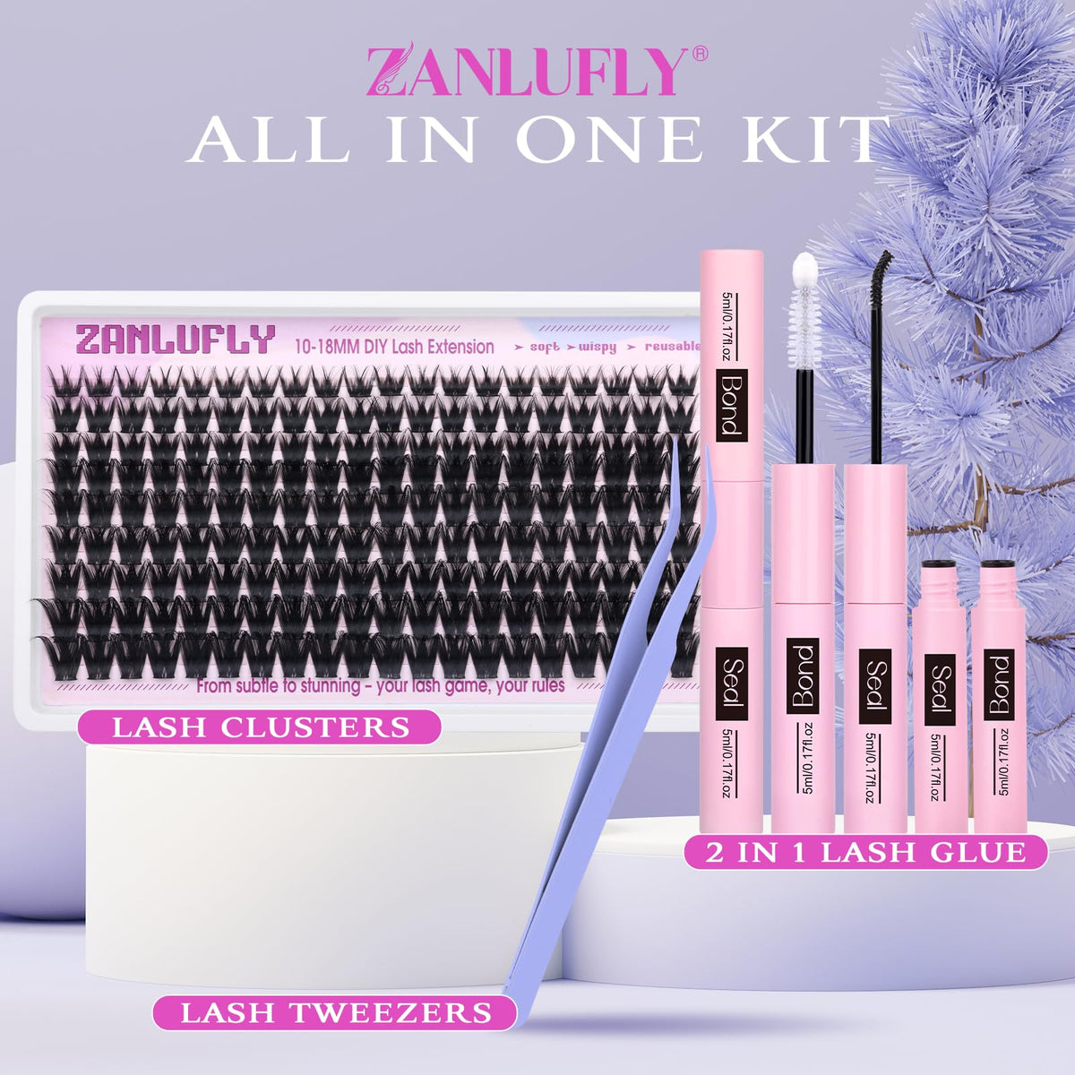 Zanlufly Lash Clusters Kit reusable clusters for multiple wear sessions.