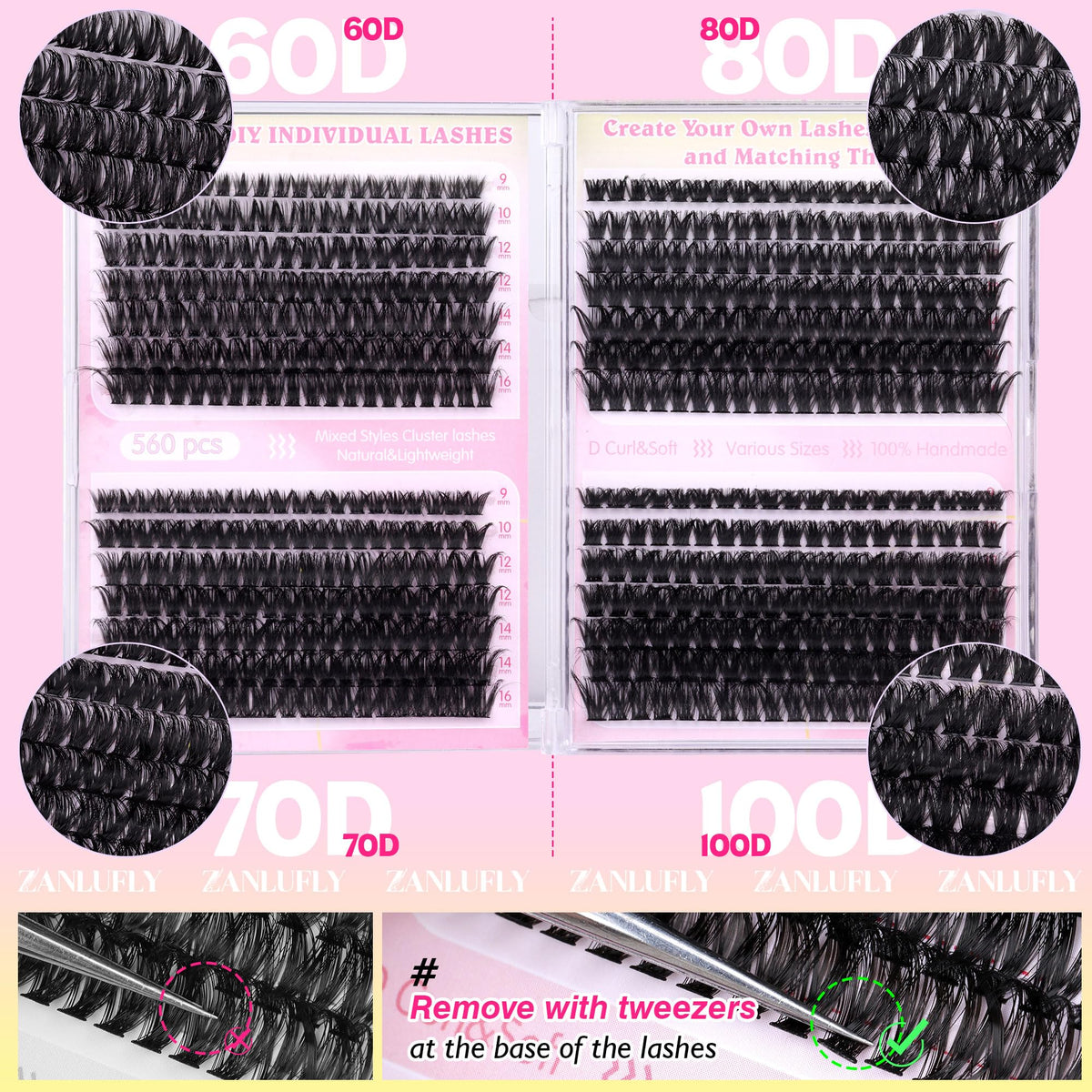 Zanlufly lash clusters 0.1mm fibers deliver soft feather-light wear