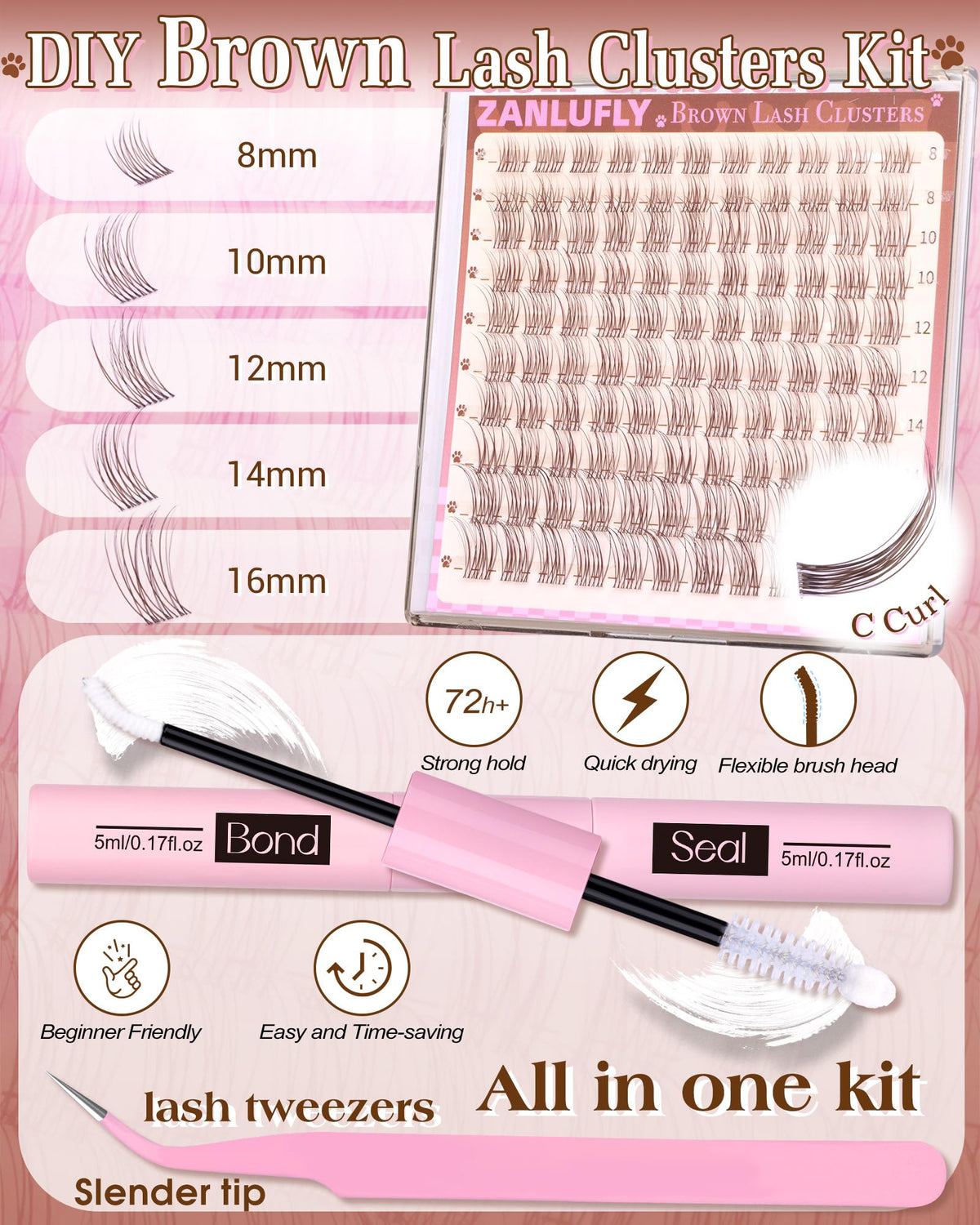 zanlufly mixed-length lash clusters 8-16mm for versatile styles