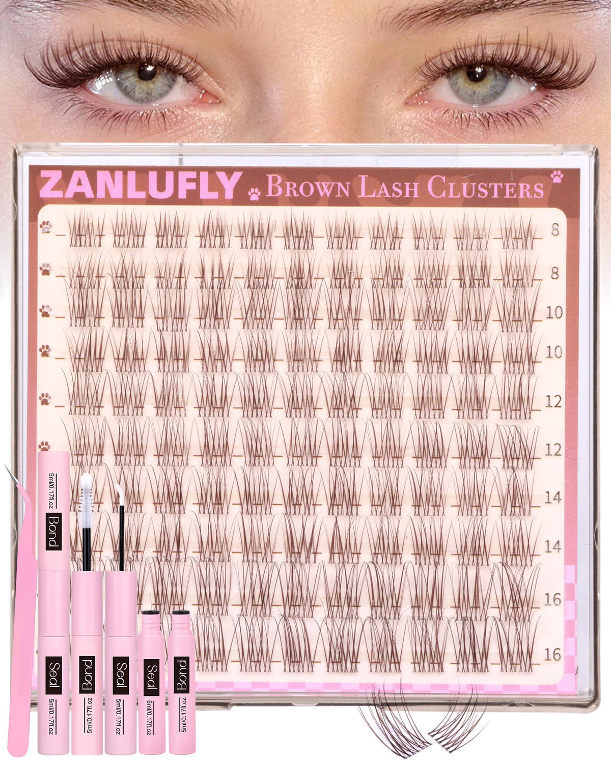 zanlufly natural brown lash clusters kit with clear band for subtle daily enhancement
