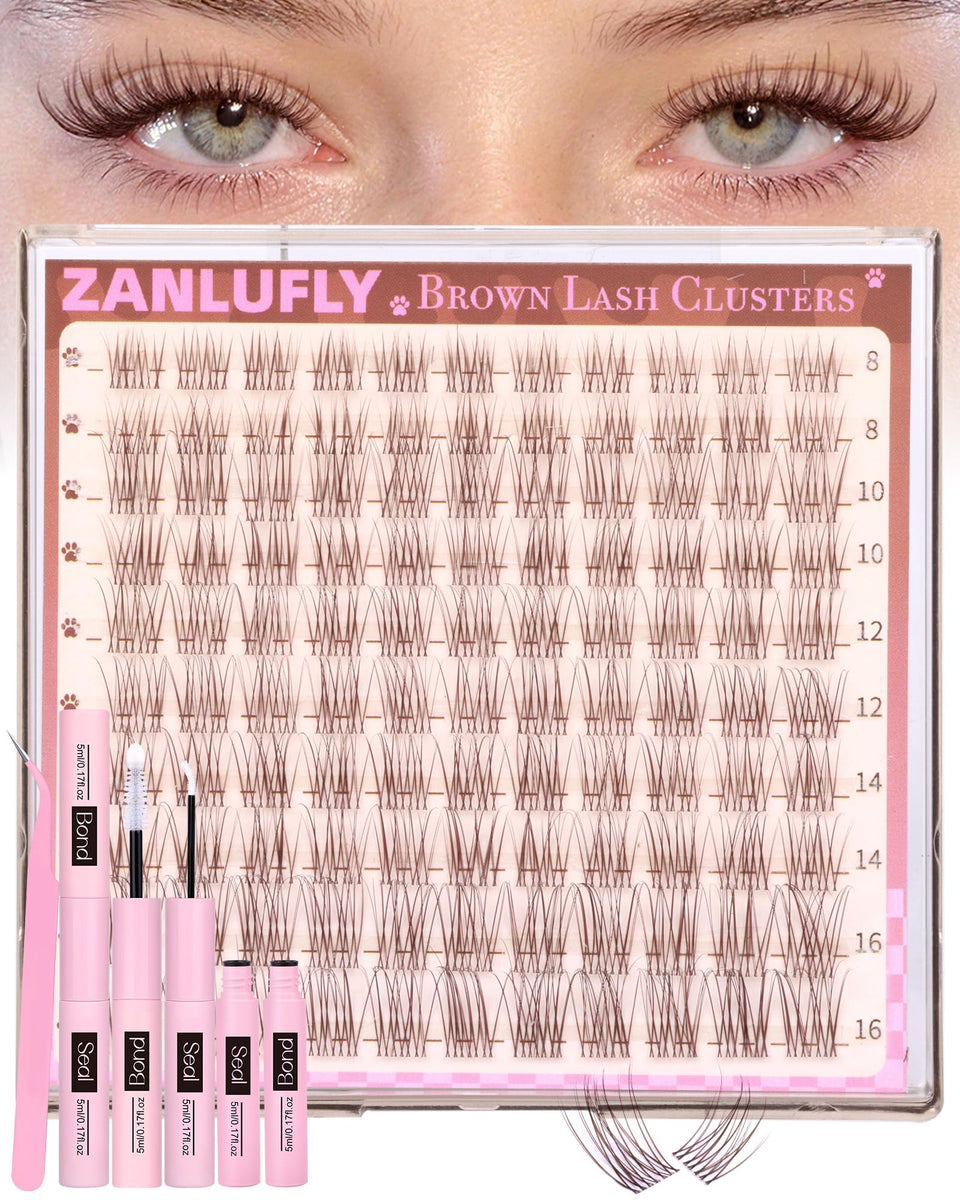 zanlufly natural brown lash clusters kit with clear band for subtle daily enhancement