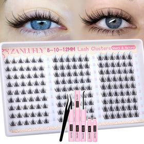 ZANLUFLY natural lash clusters 8-10-12mm closeup showing subtle, everyday enhancement