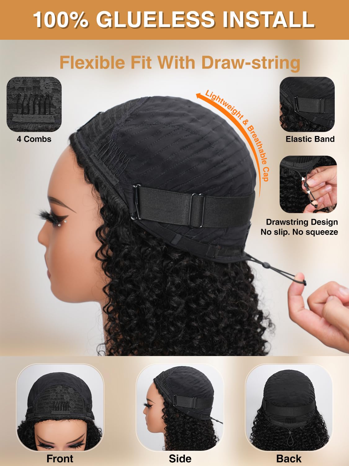ZANPAL glue-free lace-free half wig for quick wear