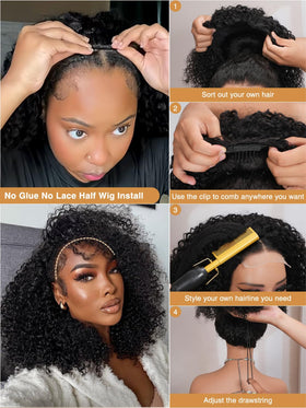 ZANPAL half wig with drawstring cap for adjustable secure fit