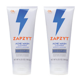 Zapzyt Acne Wash bottle front, fragrance-free formula suited for sensitive skin and daily cleansing.
