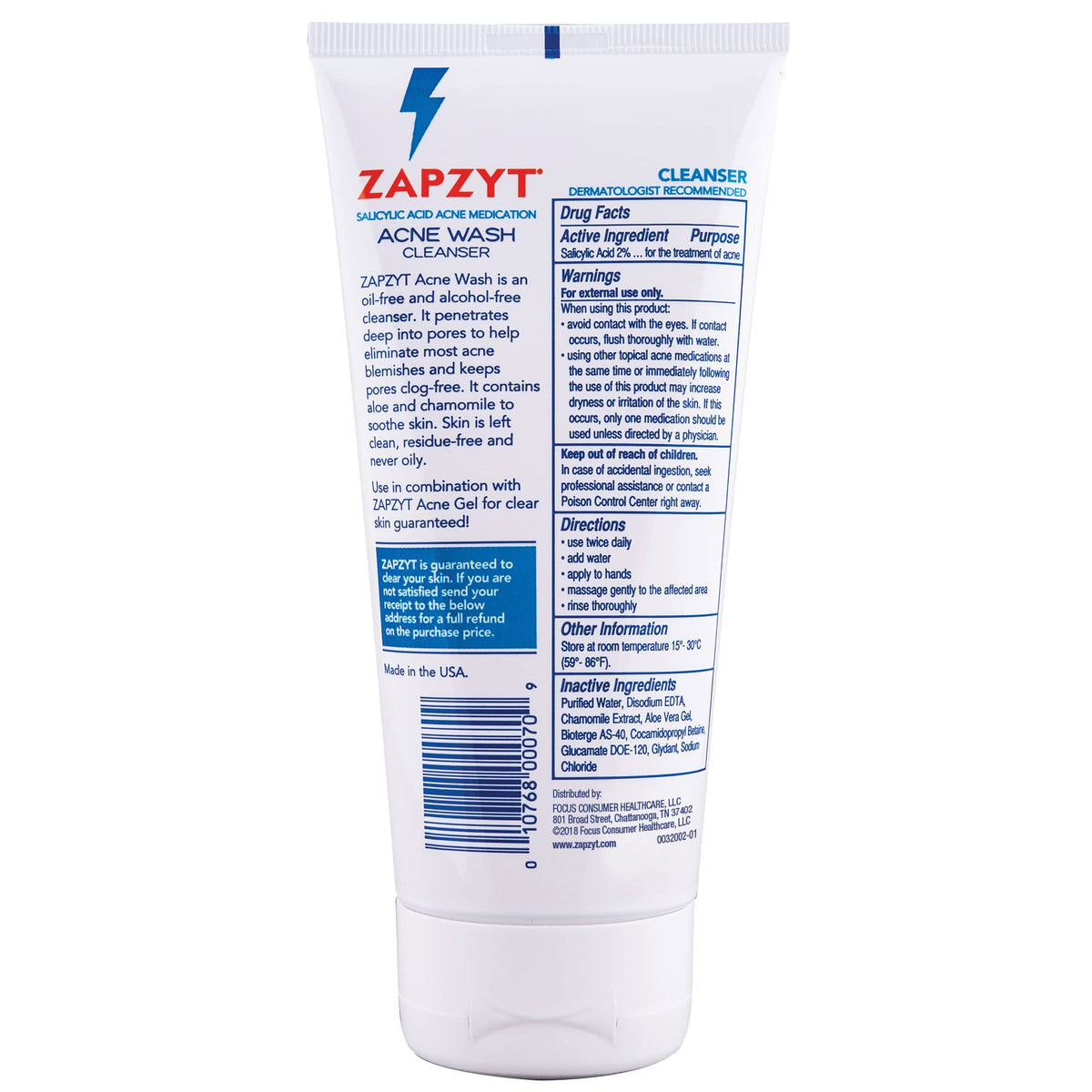Zapzyt Acne Wash close-up showing soothing aloe and chamomile