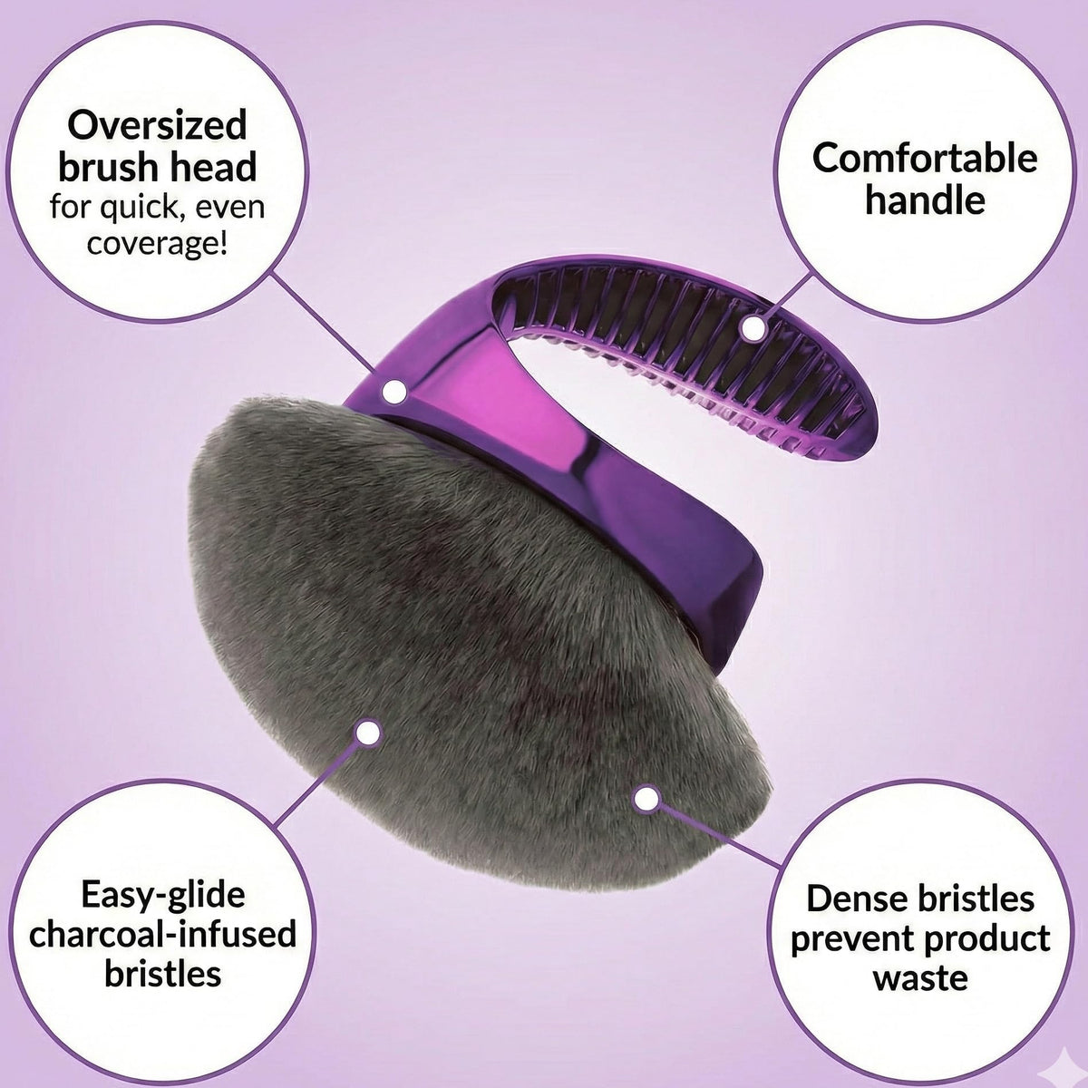 ZAQ Body Kabuki brush ergonomic handle enhances control during full-body application.