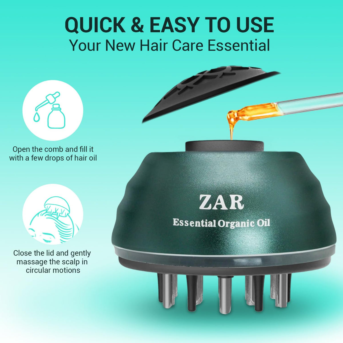 ZAR Hair Oil Applicator Dispenser cap close-up emphasizes controlled dosing.