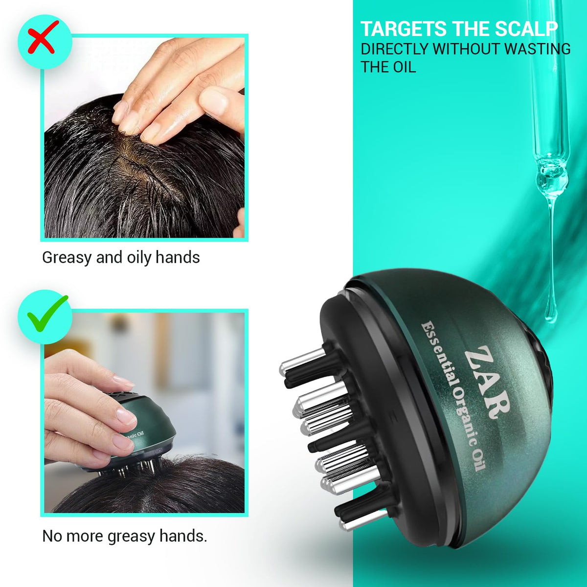ZAR Hair Oil Applicator in use on scalp delivers targeted treatment.