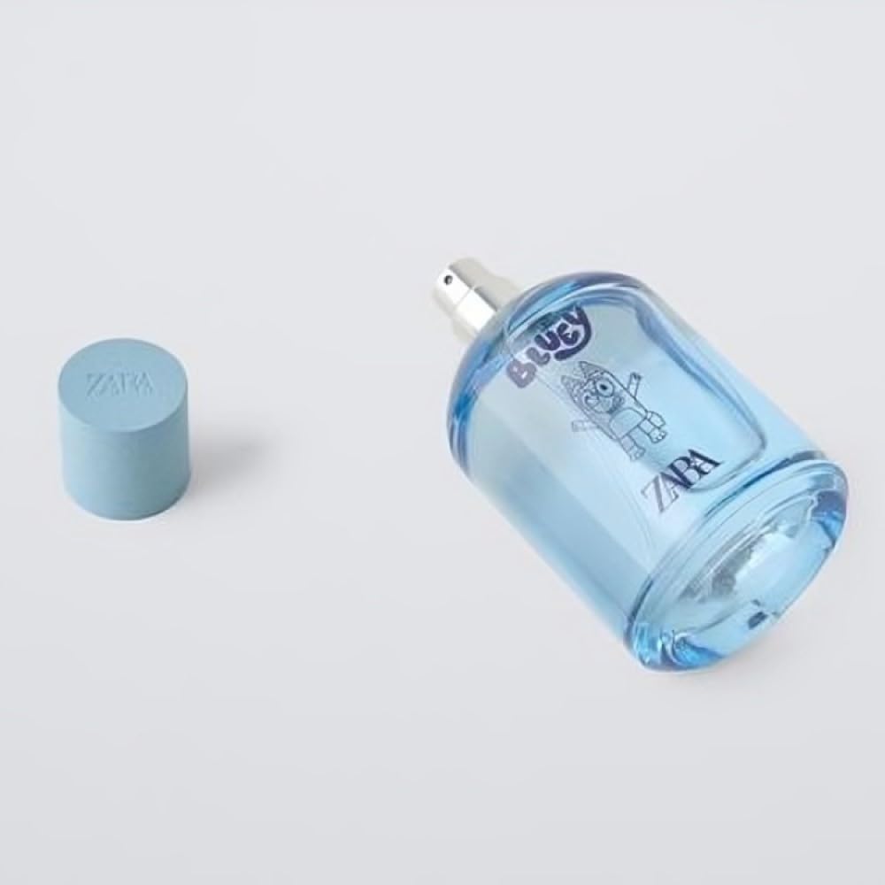 Zara Bluey Ludo Studio EDT label signals pear and lemon scents for sunny days.