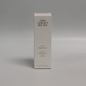 Packaging image of Zara Golden Decade EDP in travel size, convenient gift and carry-on friendly.