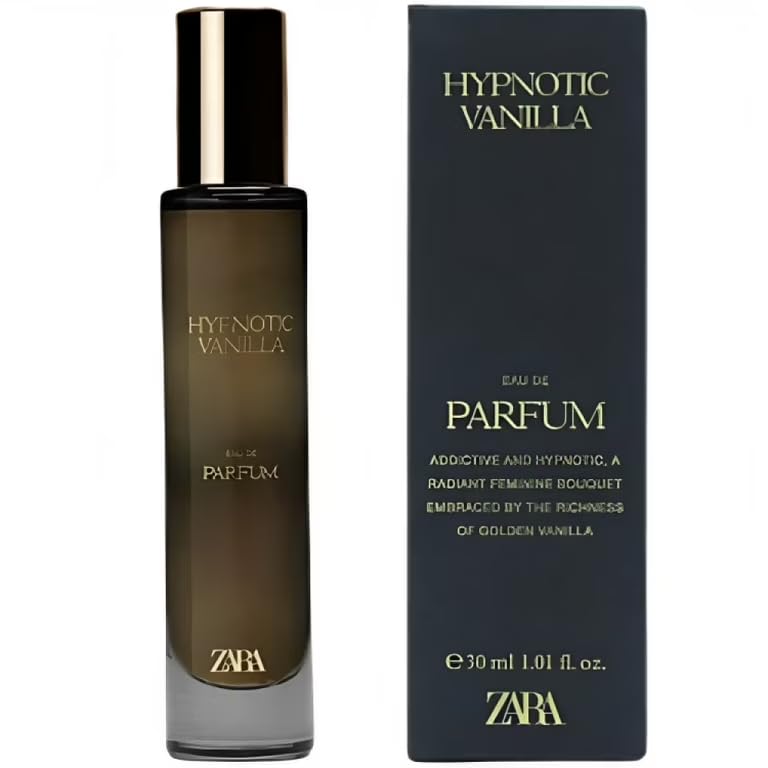 Zara Hypnotic Vanilla perfume bottle highlighting warm vanilla notes for daily elegance.