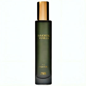 Close-up of Zara Immortal Vanilla label, emphasizing premium craftsmanship.