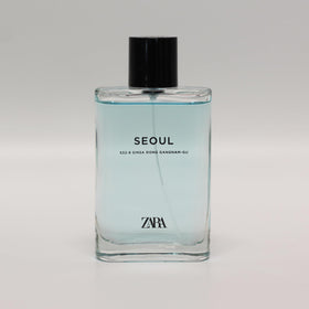 ZARA Man Seoul bottle close-up highlighting modern design and confidence.