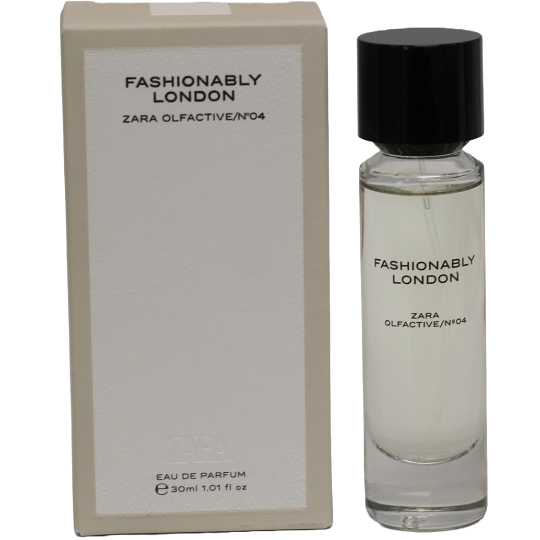 Zara Olfactive Nº04 Fashionably London bottle, a floral-musk profile for daily elegance.