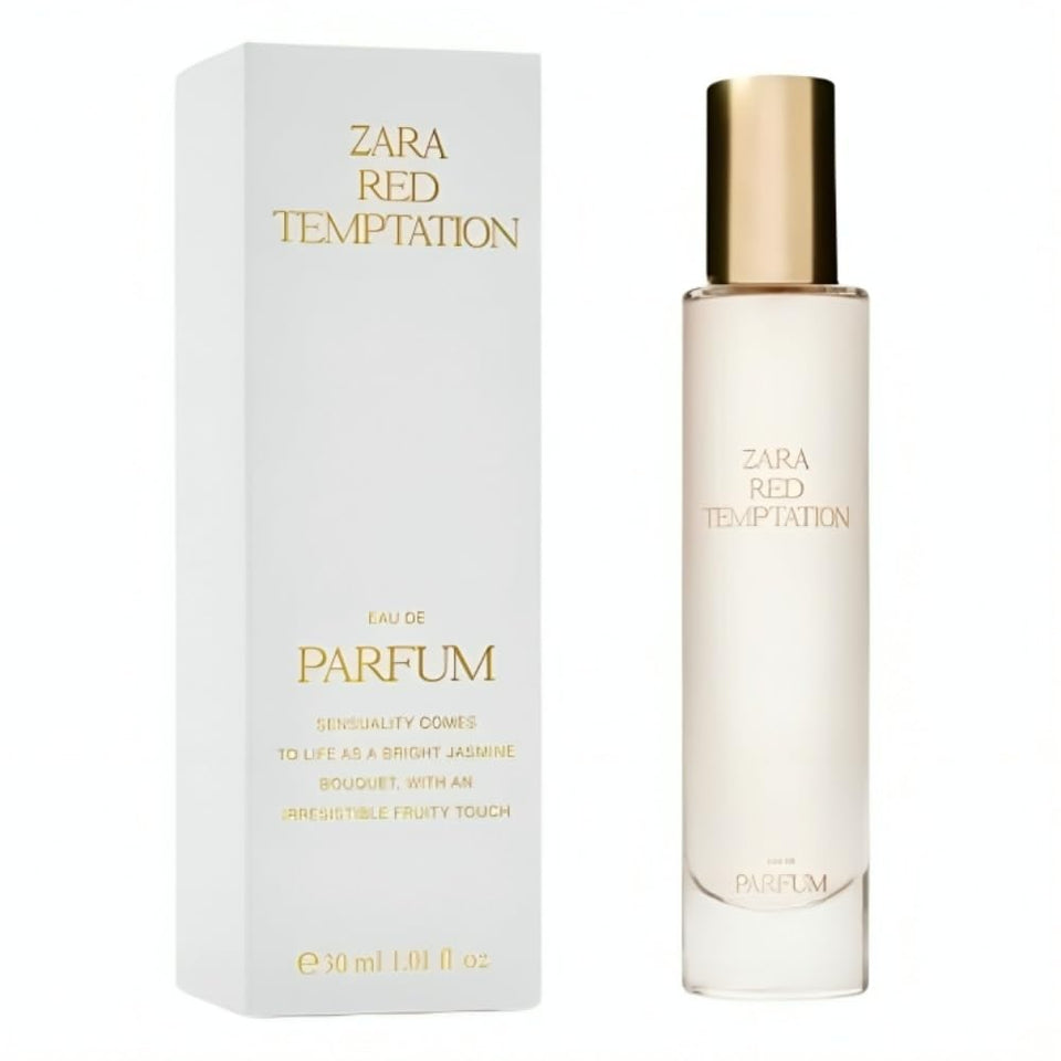 Zara Red Temptation bottle top highlights saffron warmth, ideal for evening wear.
