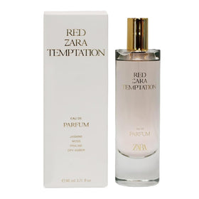 Zara Red Temptation EDP bottle close-up highlighting luxurious floral notes.